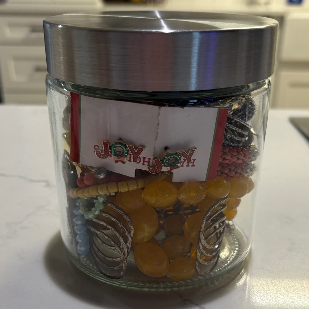 Assorted Jewelry in Glass Jar with Silver Lid - Picture 4 of 5